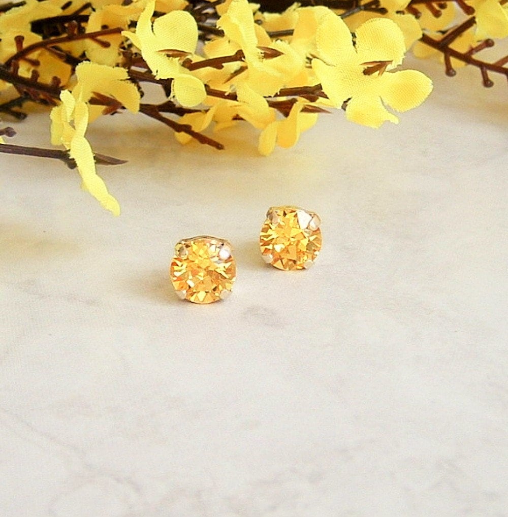 Yellow Topaz Earrings Crystal Rhinestone Stud Earrings Etsy