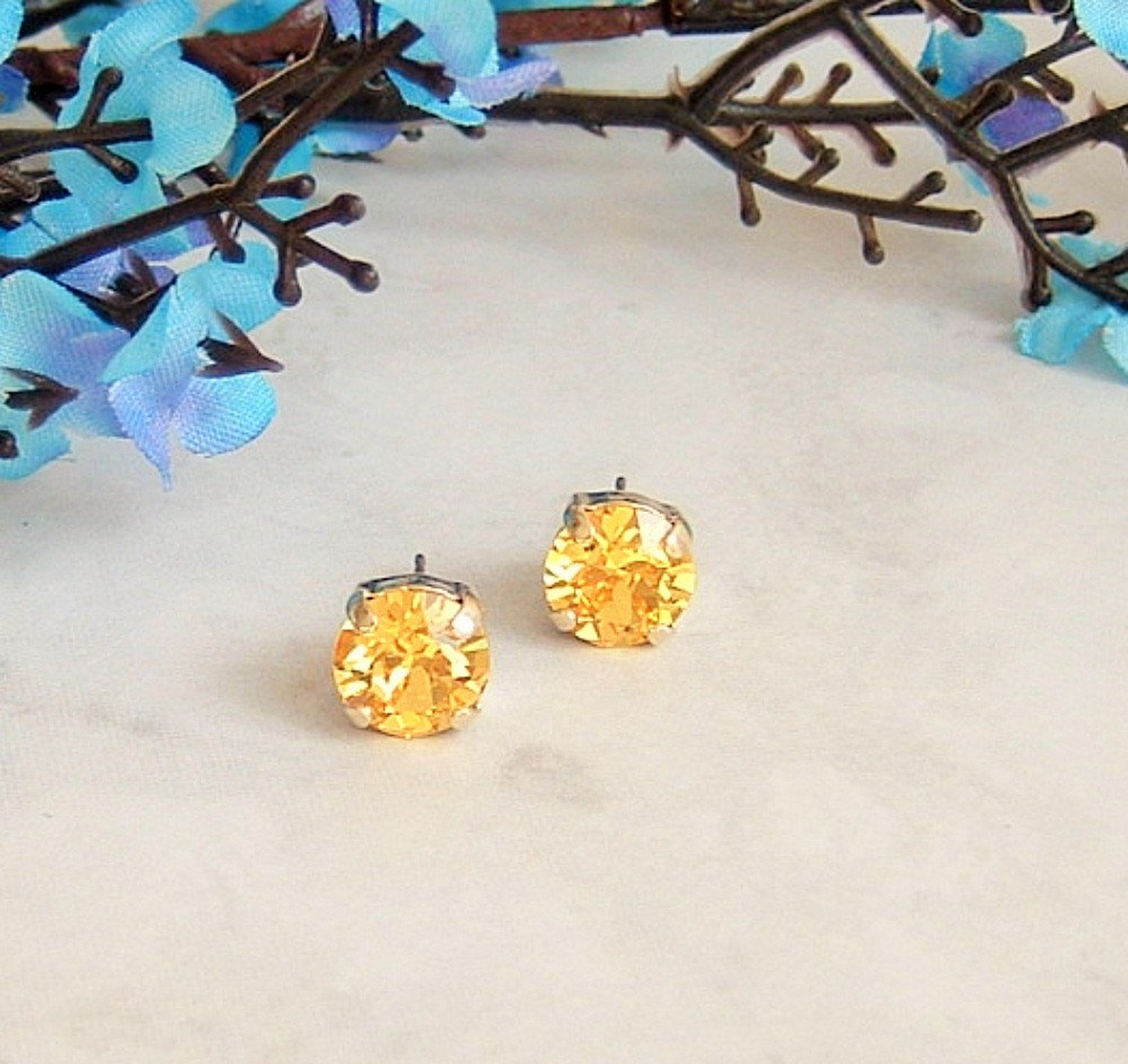 Yellow Topaz Earrings Crystal Rhinestone Stud Earrings Etsy