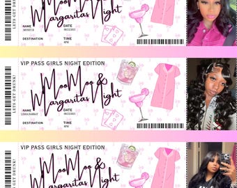 Plantilla editable de pase de noche para chicas, boleto personalizado imprimible, pase de noche para chicas en Canva, invitación digital para chicas.