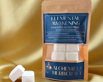 Vaporizadores de ducha Elemental Awakening / 5 tabletas energizantes de aromaterapia cítrica / Mezcla de aceites esenciales naturales / The Herbal Alchemist