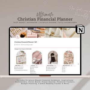 Christian Financial Planner | Budgeting Notion Template | Faith-Based Finance Money Management Planner, Bible Tracker | Prayer Journal