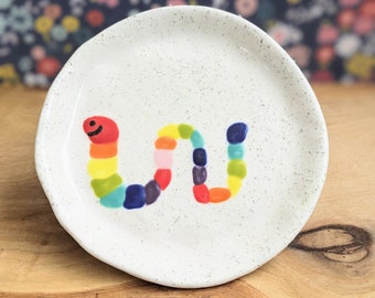 Queer little rainbow worm trinket dish | catchall dish | ring dish | nature | handmade | soap dish | spoon holder | tealight holder