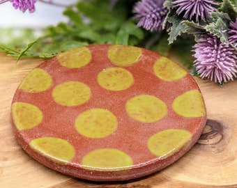 Terracotta green dot trinket dish | spoon rest | ring dish | stocking stuffer | soap dish | tealight dish | trinket dish | airplant holder