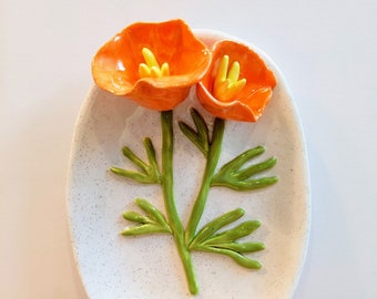 California poppies larger sculpted trinket dish | ring dish | stocking stuffer | tealight holder | jewelry holder | botanical