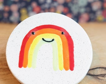 Happy rainbow ceramic coaster | spoon rest | stocking stuffer | tealight holder | pride | LGBTQIA+ | kawaii