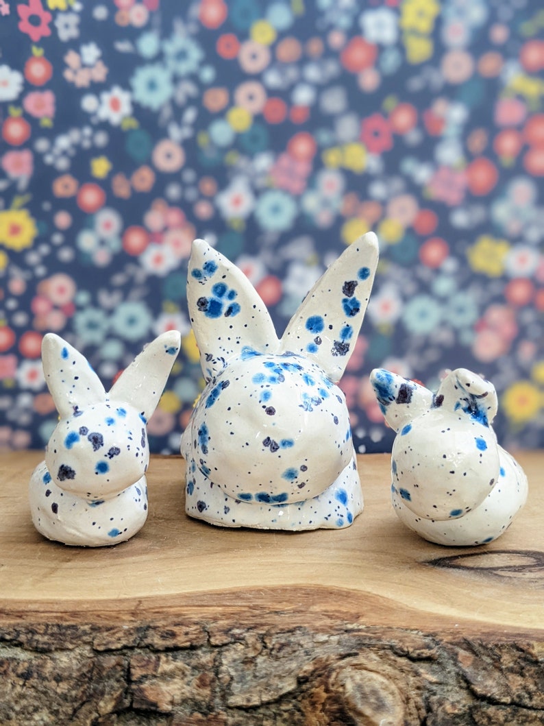Mini ceramic speckle bunny tiny rabbit handmade clay tiny bunny miniature Easter spring tiny animal Easter basket image 1