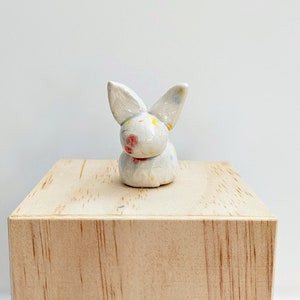 Mini ceramic speckle bunny tiny rabbit handmade clay tiny bunny miniature Easter spring tiny animal Easter basket image 6