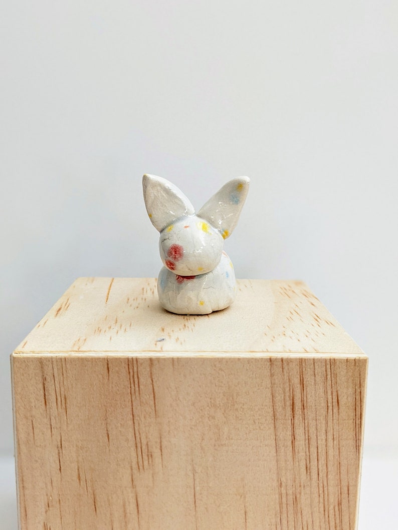 Mini ceramic speckle bunny tiny rabbit handmade clay tiny bunny miniature Easter spring tiny animal Easter basket image 6