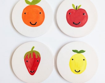 Happy fruit ceramic coaster | spoon rest | stocking stuffer | tealight holder | pride | kawaii