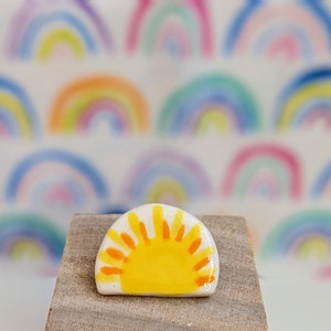 Sunrise ceramic pin brooch lapel pin ceramic jewelry handmade gift spring easter collectible pin image 2