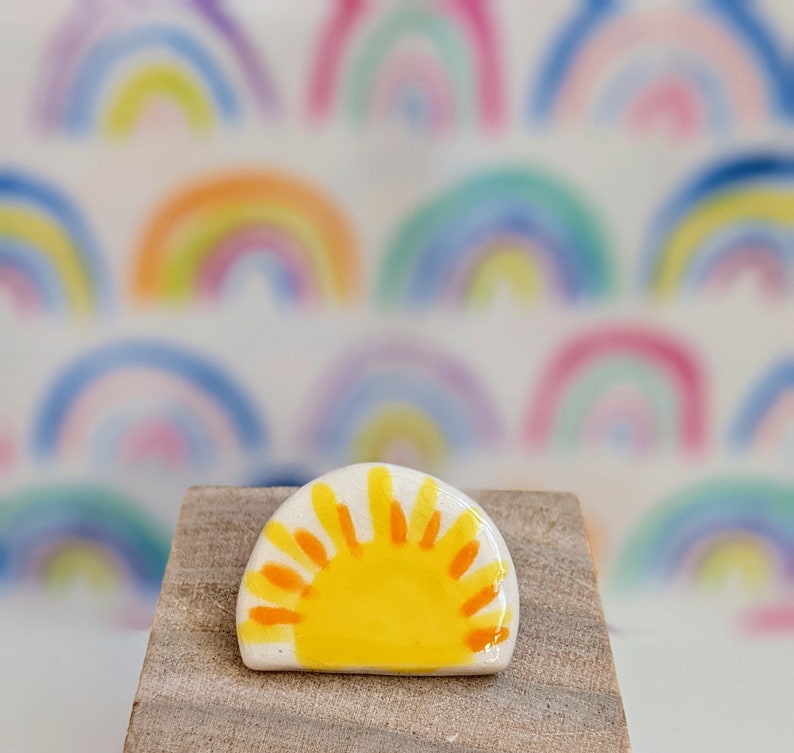 Sunrise ceramic pin brooch lapel pin ceramic jewelry handmade gift spring easter collectible pin image 2