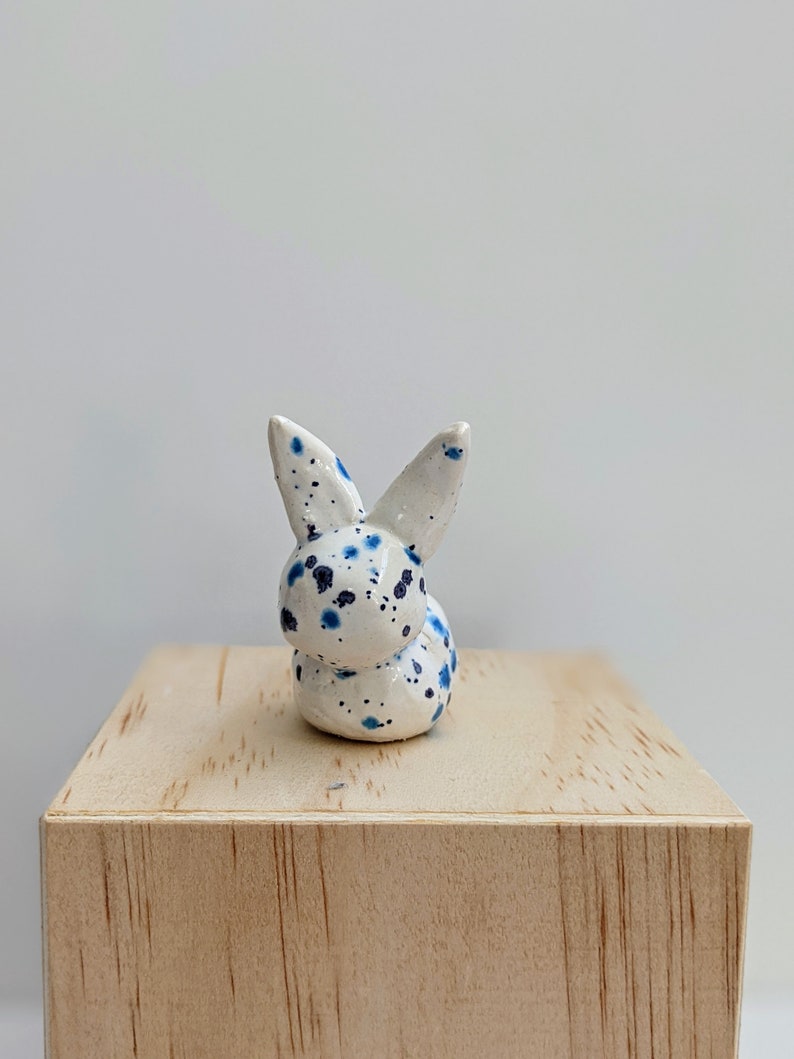 Mini ceramic speckle bunny tiny rabbit handmade clay tiny bunny miniature Easter spring tiny animal Easter basket B/w standing ears