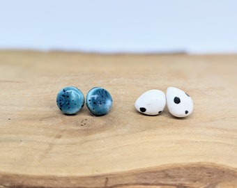 Colorburst ceramic stud earrings | pottery | hand built | ink spot glaze | koi pond glaze | ceramic jewelry | handmade gift | birthday