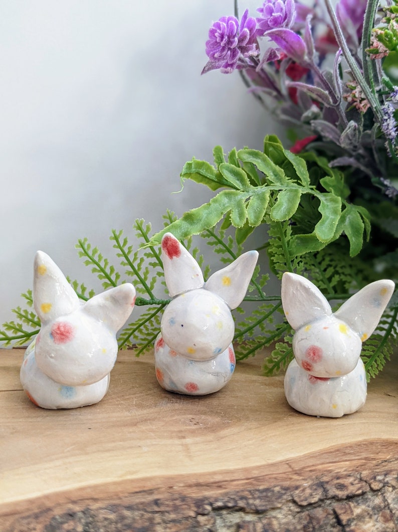 Mini ceramic speckle bunny tiny rabbit handmade clay tiny bunny miniature Easter spring tiny animal Easter basket image 9