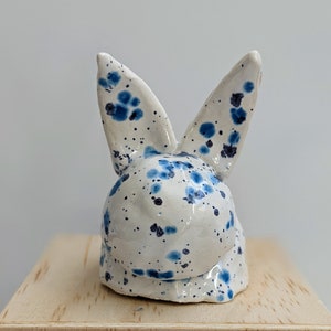Mini ceramic speckle bunny tiny rabbit handmade clay tiny bunny miniature Easter spring tiny animal Easter basket Blue & white large