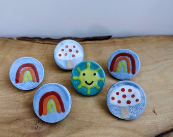 Assorted ceramic mini pins | brooch | lapel pin | ceramic jewelry | handmade gift | spring | easter | collectible pin