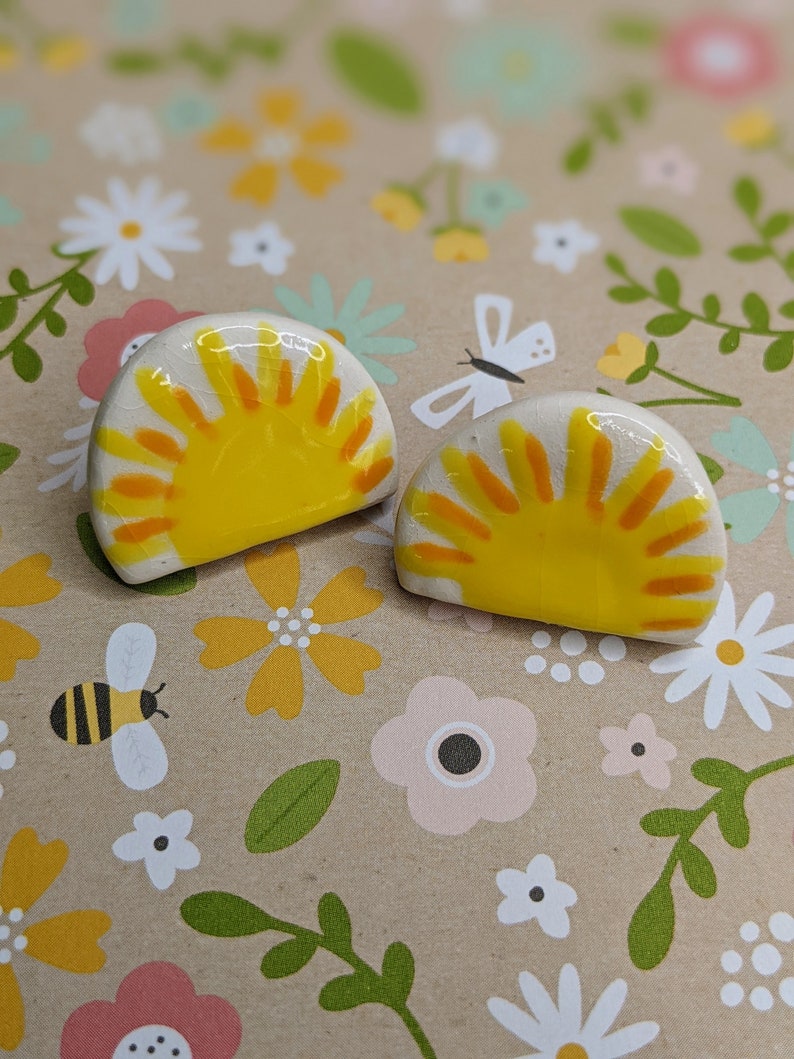 Sunrise ceramic pin brooch lapel pin ceramic jewelry handmade gift spring easter collectible pin image 6