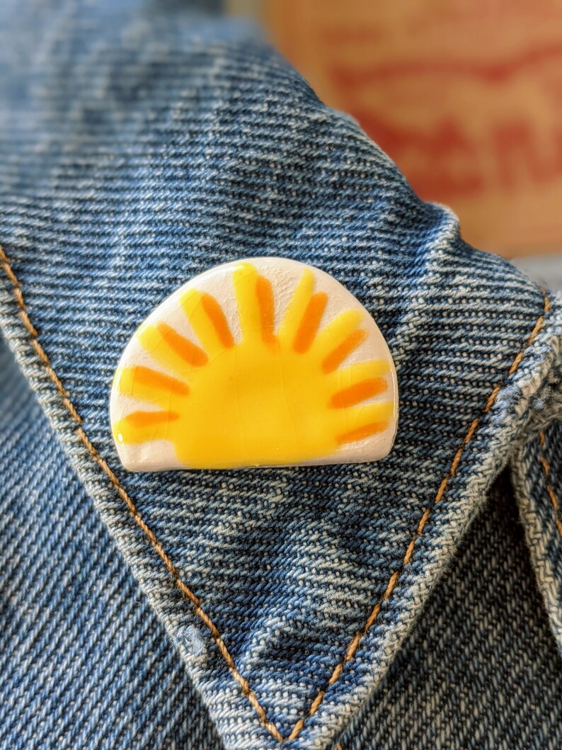 Sunrise ceramic pin brooch lapel pin ceramic jewelry handmade gift spring easter collectible pin image 1