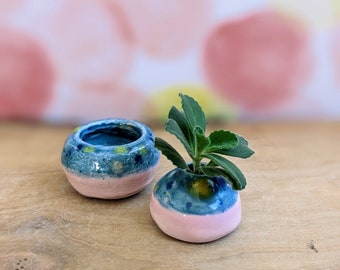 Two toned koi pond and pink ceramic mini pots | mini vase | tiny vase | tiny pot | stocking stuffer | air plant holder | incense holder