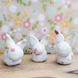 Mini ceramic speckle bunny tiny rabbit handmade clay tiny bunny miniature Easter spring tiny animal Easter basket Rainbow