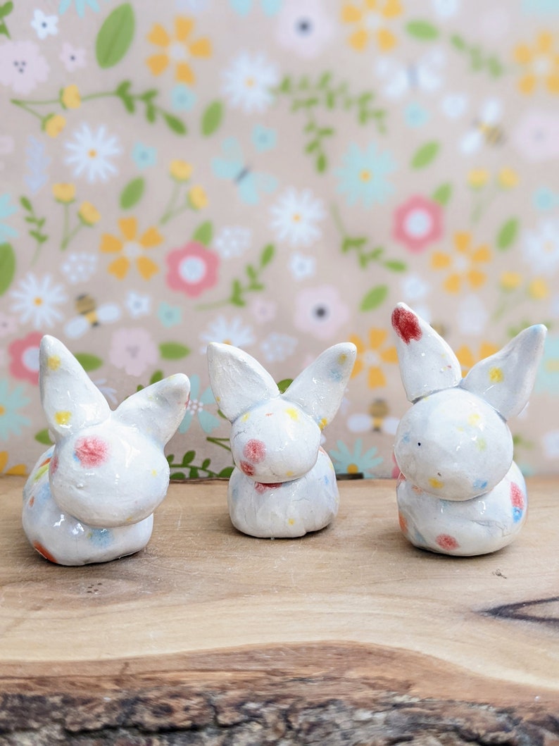 Mini ceramic speckle bunny tiny rabbit handmade clay tiny bunny miniature Easter spring tiny animal Easter basket Rainbow