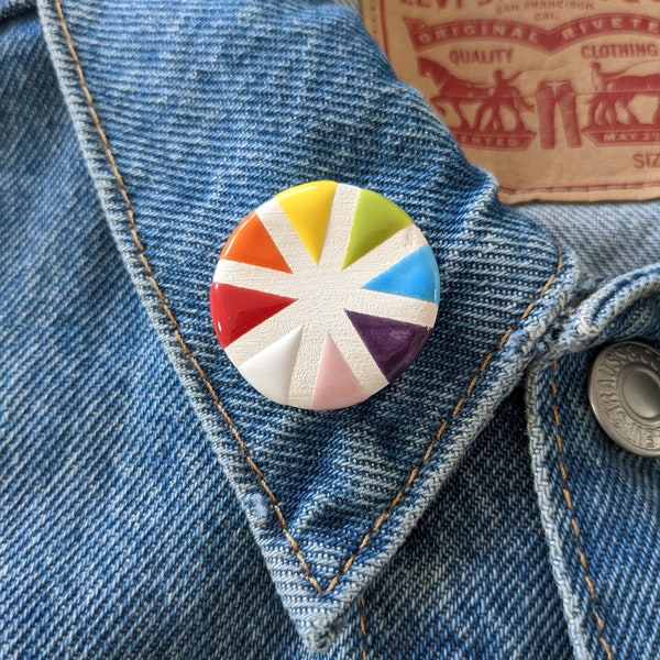 Rainbow color wheel ceramic pin | brooch | lapel pin | ceramic jewelry | handmade gift | spring | easter | collectible pin