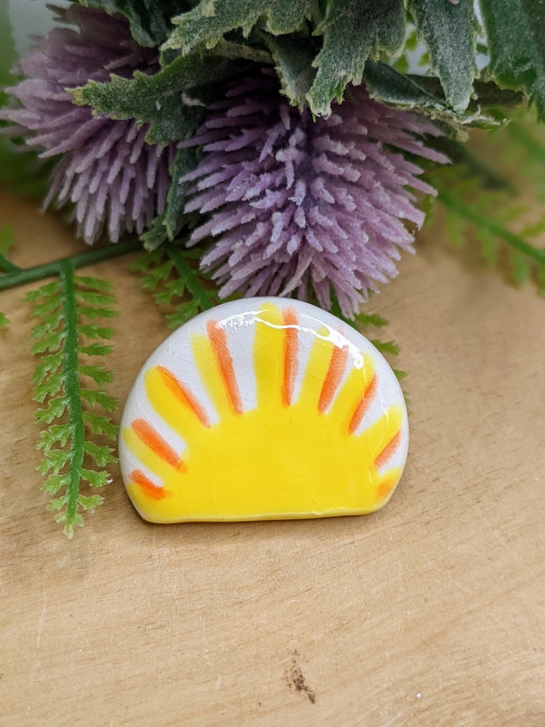 Sunrise ceramic pin brooch lapel pin ceramic jewelry handmade gift spring easter collectible pin image 5