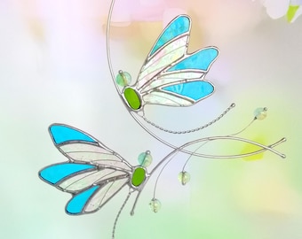 Blue Dragonfly Suncatcher: Stained Glass Insect Home Decor