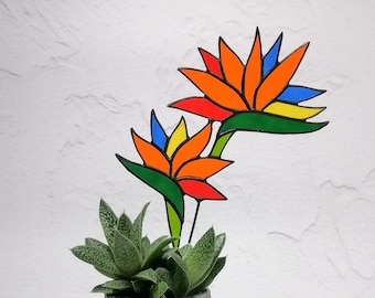 Stained Glass Strelitzia Plant Stake: Bird of Paradise Suncatcher