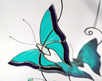 Acchiappasole a forma di farfalla in vetro colorato, realizzato a mano: decorazione per finestre, idea regalo