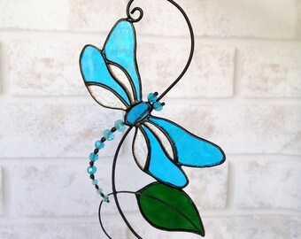 Dragonfly Stained Glass Suncatcher: Handcrafted Window Decor