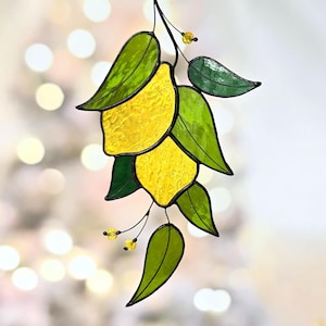 Stained Glass Lemon Suncatcher: Handmade Citrus Window Decor