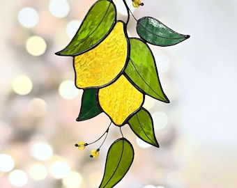 Stained Glass Lemon Suncatcher: Handmade Citrus Window Decor