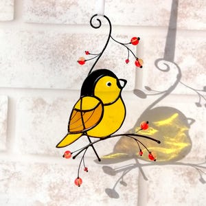 Chickadee Suncatcher Stained Glass Bird Suncatcher Handmade gifts Yellow bird Window Hangings Bird Ornament Christmas gifts for Mom