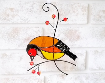Goldfinch Stained Glass Suncatcher: Handmade Bird Window Decor