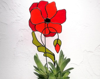 Stained Glass California Poppy Plant Stake Suncatcher: Garden Decor