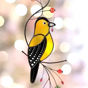 Stained Glass Goldfinch Suncatcher: Handmade Bird Window Hanging