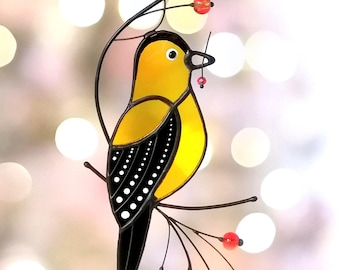 Stained Glass Goldfinch Suncatcher: Handmade Bird Window Hanging