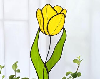 Stained Glass Tulip Suncatcher, Window Decor, Glass Flower Light Catcher, Rainbow Maker Home Accent, Spring Window Decoration