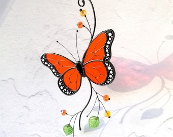 Monarch Butterfly Stained Glass Suncatcher: Handcrafted Window Decor