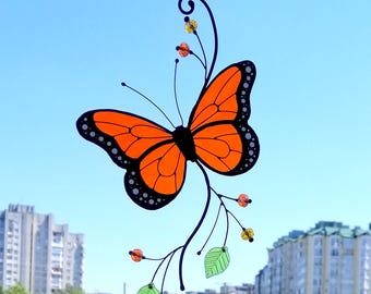 Monarch Butterfly Suncatcher: Stained Glass Window Hanging Decor