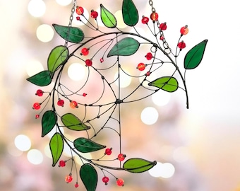 Stained Glass Halloween Dreamcatcher: Gothic Spider Web Suncatcher