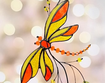 Dragonfly Stained Glass Suncatcher: Window Hanging Decor (8.7x5 Inches)