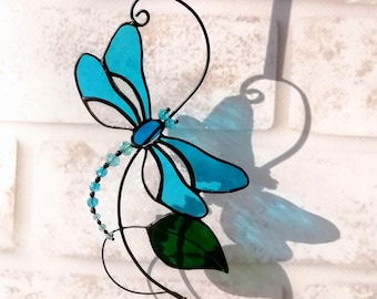 Stained Glass Dragonfly Suncatcher: Handmade Window Hanging Decor