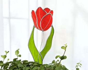 Stained Glass Tulip Plant Decor, Forever Flower Keepsake, Handcrafted Gift