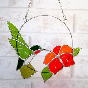 Hummingbird suncatcher Bird Stained glass window hanging Anniversary gifts Hummingbird wall art Custom stained glass decor for Garden, Home