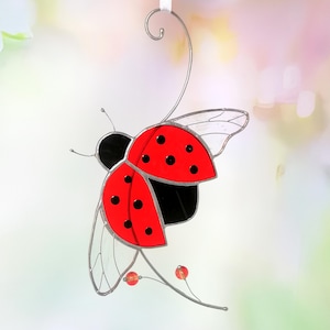 Vitrail coccinelle attrape-soleil cadeau de Noël décoration suspendue coccinelle avec ailes irisées transparentes
