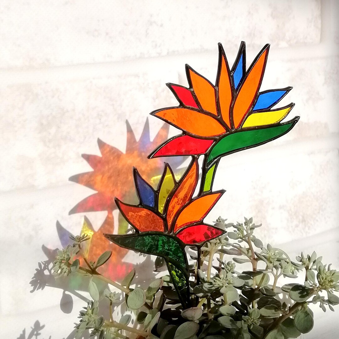 Stained Glass Bird of Paradise Plant Stake: Garden Decor Suncatcher - Etsy