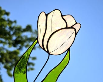 Stained Glass Tulip Anniversary Gift, Wedding Table Decor Accent, Glass Flower Keepsake for Her, Bridal Shower Gift