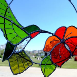 Hummingbird suncatcher Bird Stained glass window hanging Anniversary gifts Hummingbird wall art Custom stained glass decor for Garden, Home